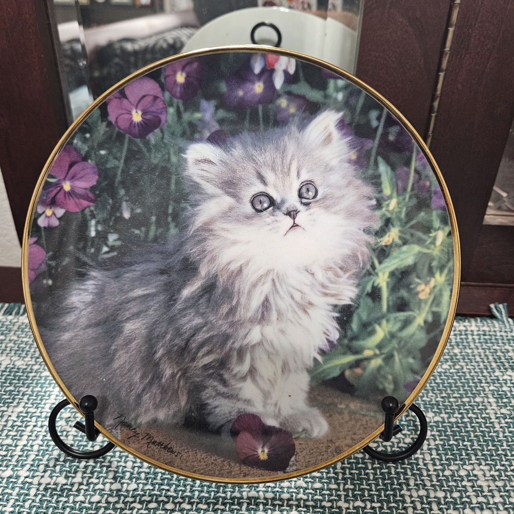 Franklin Mint Gray and Purple Kitten Plate - Picture 1 of 2